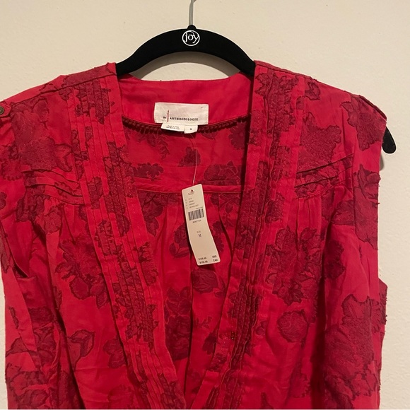 NWT By Anthropologie Red Floral Printed Sleeveless Wrap Blouse, Size Medium - Picture 4 of 4